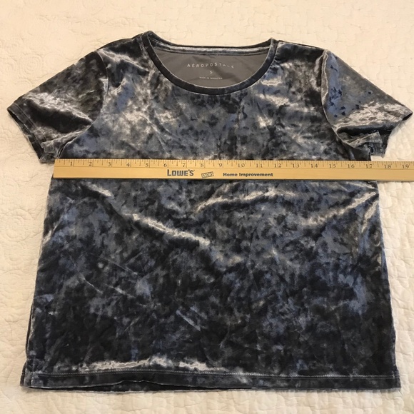 Gorgeous Aeropostale short sleeve dark silver gray crewneck velvet top (S) - Picture 6 of 13
